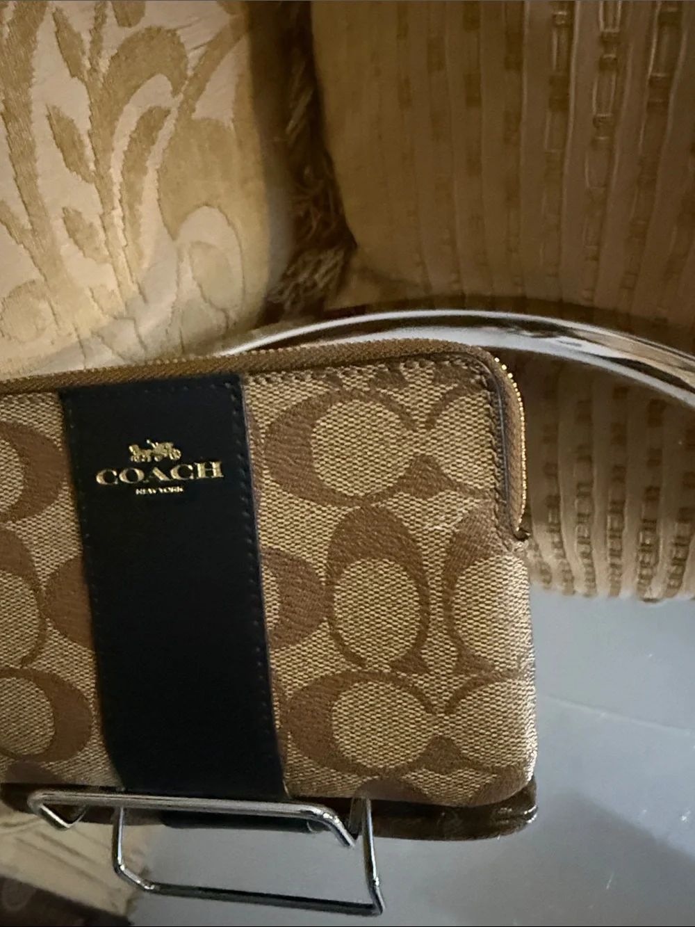 Coach Corner Zip Wristlet in Signature Canvas with Stripe preowned